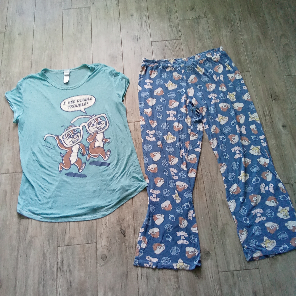 Disney Women's Pajamas Set Chip n Dale Double Trouble, Top & Matching Pants, Lrg